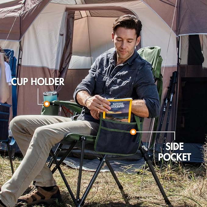 Portal Camping Chair with Lumbar Support for Adults Folding Portable High Back Oversized 400LBS