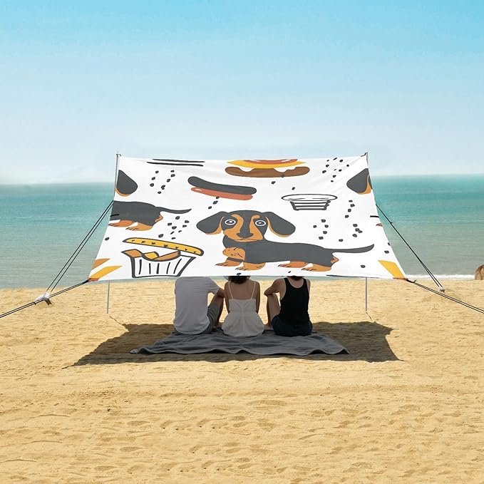 Cute and Simple Dachshund Dog Camping Sun Shelter Beach Tent Portable Beach Sun Shade Outdoor Canopy for Camping Trips Fishing Picnic