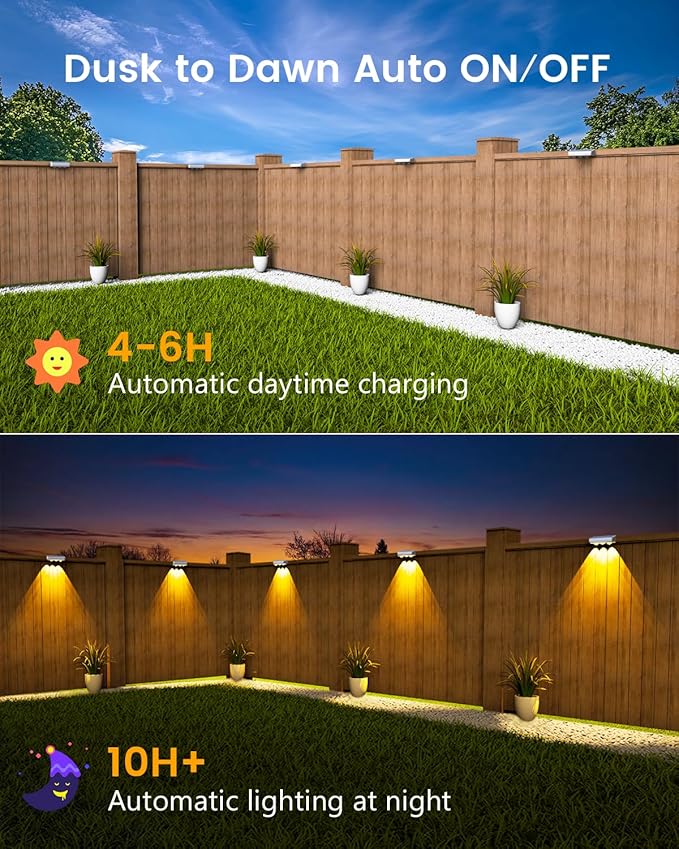 Solar Fence Lights Outdoor Waterproof Led 1300mAh16pack6 inch Solar Lights for Fence with Warm White &amp RGB 8 ColorsOutdoor Solar Lights for Patio Backyard Deck Railing (White)