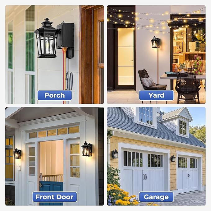 Gleamz Porch Lights with Outlet Black 2-Pack Dusk to Dawn Outdoor Lighting with GFCI Outlet 9in H Exterior Light Fixtures Waterproof Anti-Rust Outside Lights for HouseFront DoorGarageBackyard