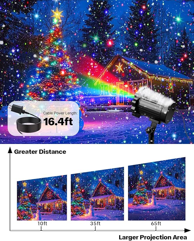 Brighter Laser Christmas Projector Lights Outdoor Waterproof RGB 3 Colors Gypsophila Moving Twinkles Christmas Decorations Stars Light Show Holiday Light Decorations for Yard/House/Garden/Party