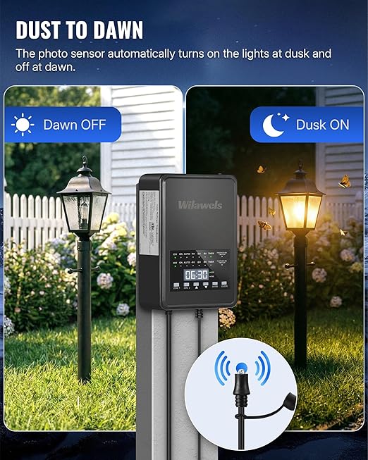 500W Low Voltage Landscape Transformer 2 Zone Independent Control 120VAC to 12/14V AC Low Voltage Transformer Landscape Lighting Transformer with Timer &amp Photocell Sensor ETL Listed D29LT06