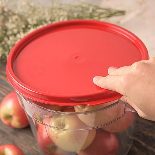 Carlisle FoodService Products Storplus Round Food Storage Container Lid with Stackable Design for Catering Buffets Restaurants Polypropylene (Pp) 6 To 8 Quarts Red (Pack of 12)