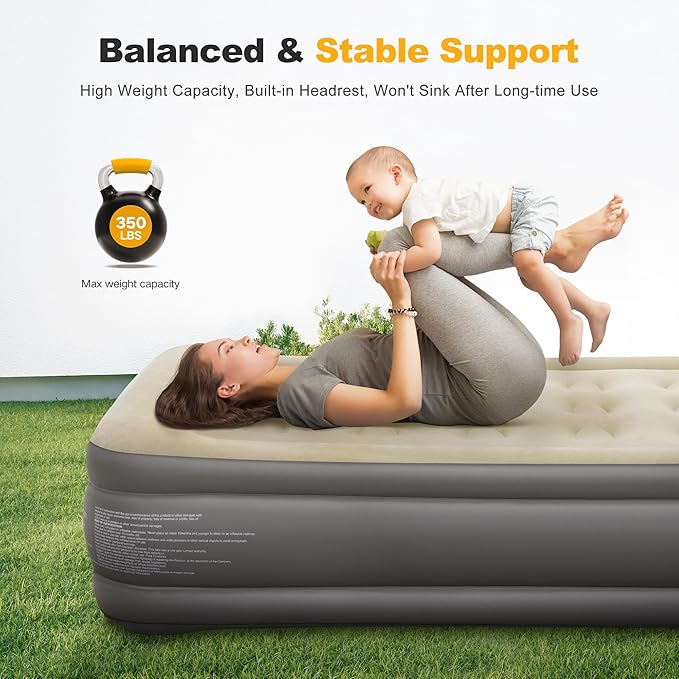 LET'S CAMP Air Mattress Camping Airbed with Electric Pump 19 Twin Inflatable 2 Minutes Quick Self-Inflation Waterproof PVC Fabric Portable for CampingTravel Home Sleeping Outdoor Guests RV