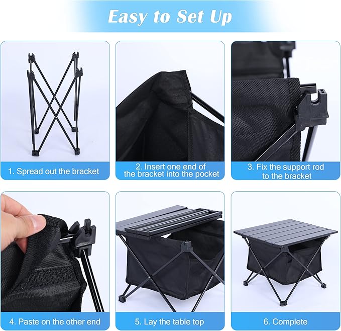 Portable Folding Aluminum Alloy Camping Table with High-Capacity Storage and Carry Bag Medium Size for Camping Traveling Hiking Fishing Beach BBQBlack
