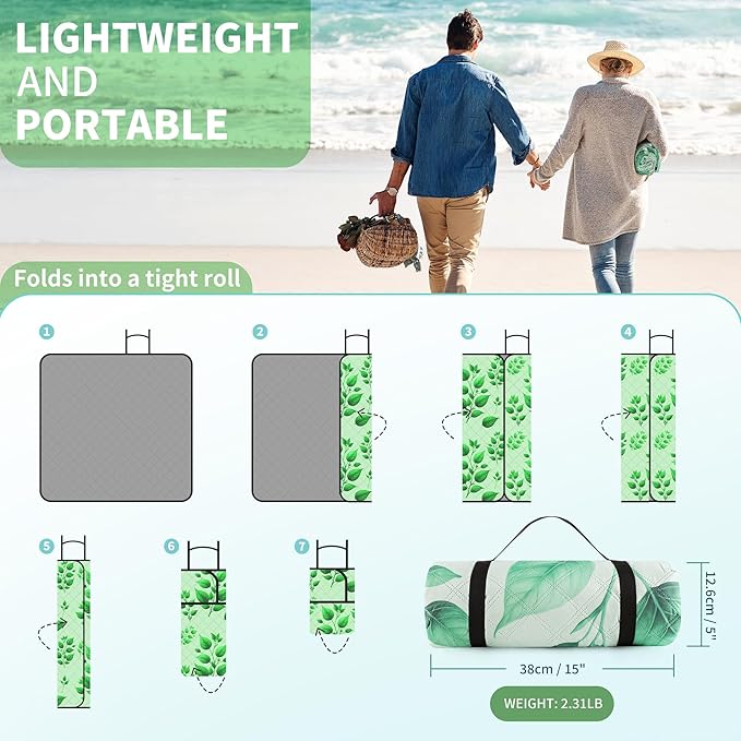 ANJ Outdoors (2025 Upgrade) Extra Large Waterproof Picnic Blankets | Foldable Sandproof Beach Blanket N Outdoor Blanket | 5-Layer Machine Washable Soft Picnic Mat for Camping Grass Park N Stadium