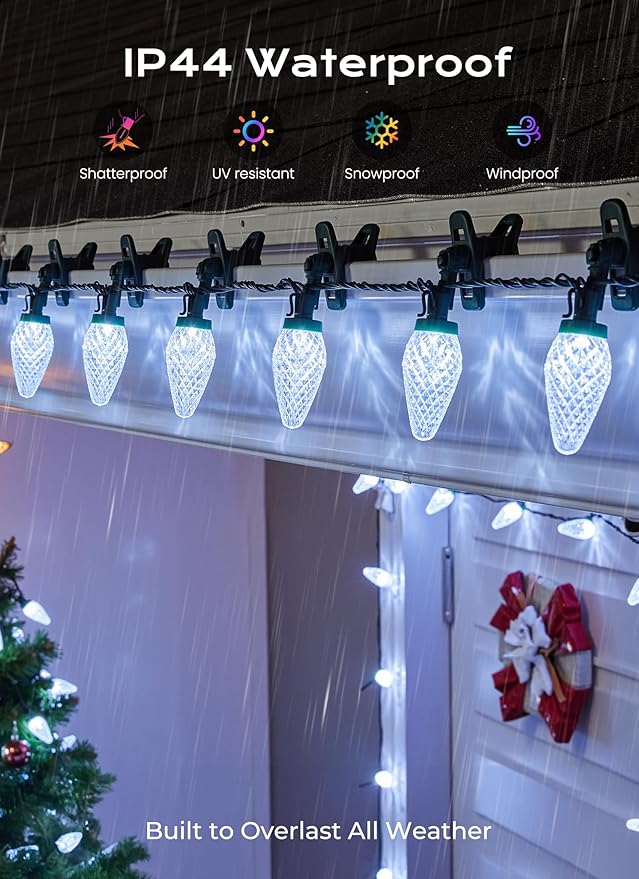 Minetom C9 Christmas Lights Outdoor 72 FT 110 LED C9 String Lights 8 Modes &amp Timer Connectable Waterproof for Christmas Tree Light Indoor Outdoor Roofline Patio Outside Yard Xmas Decor White