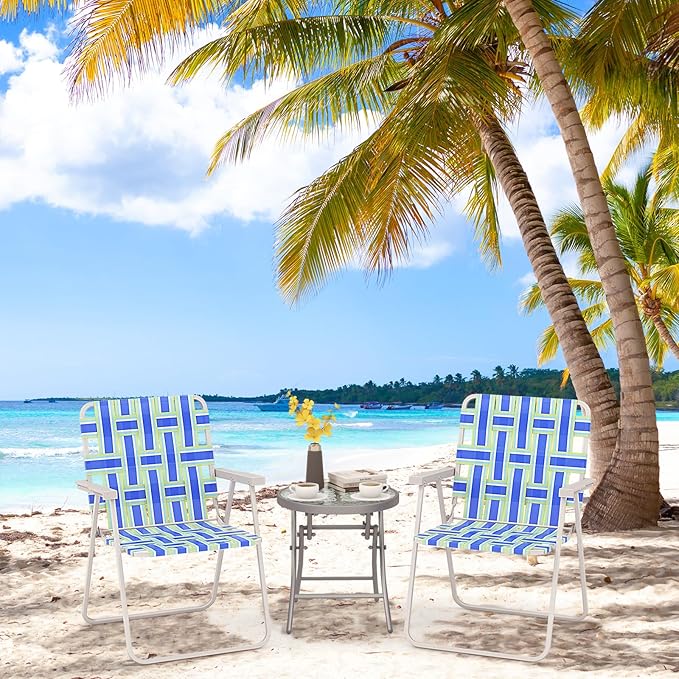Giantex 4-Pack Beach Chairs for Adults Camping Chair with Steel Frame Lightweight Folding Directors Chairs for Outdoor Webbing Patio Fishing Yard Poolside Lawn Chairs Set of 4 (Blue)