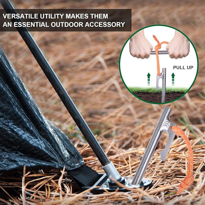 iBasingo 6-Pack Titanium Tent Stakes 20/24/30/35/40cm with Reflective Ropes Ultralight Backpacking Stakes for Camping Hiking Picnic Corrosion-Resistant &amp Durable Ground Pegs Ti4012P