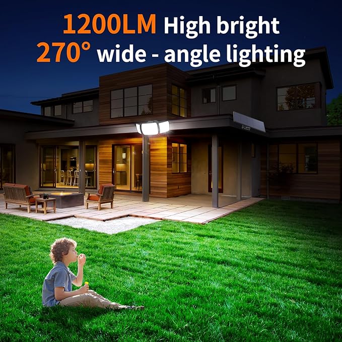 intelamp Solar Lights Outdoor 3 Head Solar MotionSensor Lights for Outside lP65 WaterproofSeparate Panel with 9FT Cable RemoteControl Wall Lights