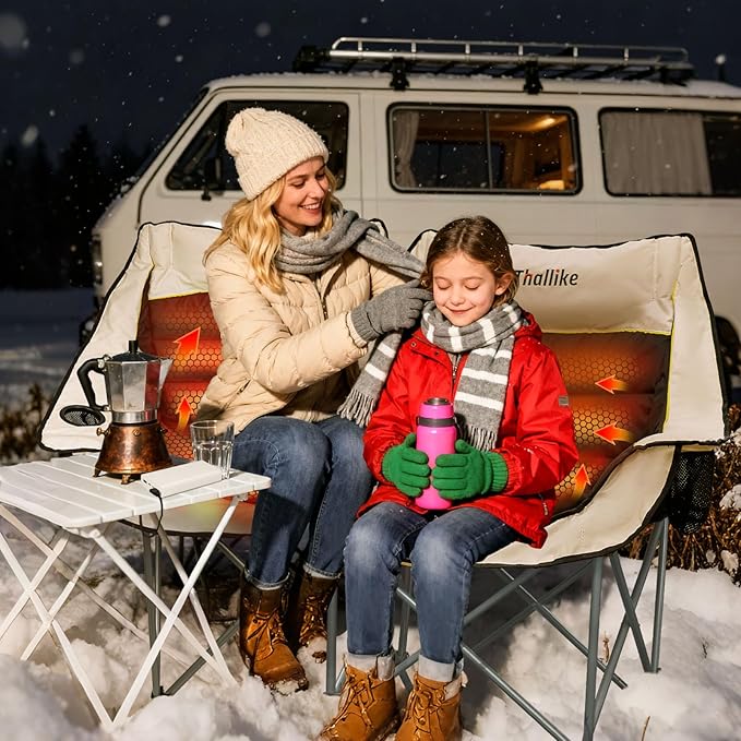 Heated Oversized Camping Chair for Adults Portable Folding Padded Chair with 3 Heat Levels Cup Holder Side Pocket and Carry Bag for Camping Outdoor Sports Picnic Black 2 Pack Set Supports up to 450lbs
