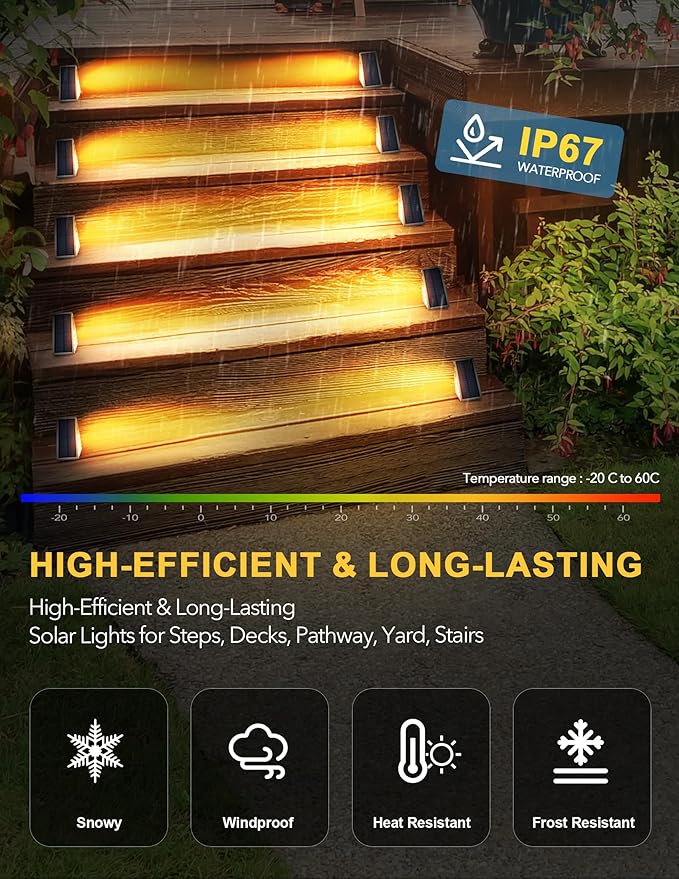 LED Solar Step Lights Waterproof Outdoor Stair Lights Warm White Solar Deck Lights IP67 Solar Decoration Lights for Yard Patio Garden Walkways Front Door Pathway Driveway Porch 12 Pack