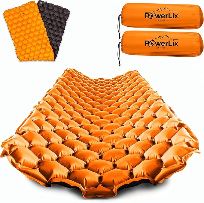 POWERLIX 2 Pack Sleeping Pad for Camping Ultralight Inflatable Sleeping Mat Compact Lightweight Self Inflating Camping Air Mattress for Backpacking Hiking Traveling Tent Pump Bag Included
