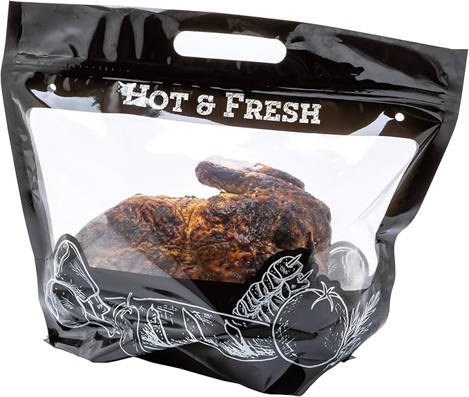 Restaurantware-12.7 x 5.7 x 10.4 Inch Plastic Food Delivery Bags Hot Bags For Food Delivery - Clear Window Built-In Handles 100 Black Carriers For Hot  Zipper For Rotisserie Chicken