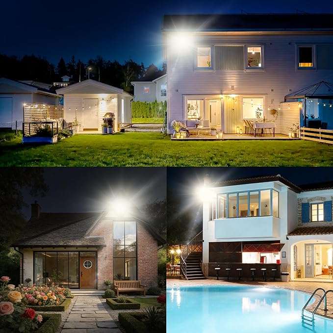 4Pack 80W Flood Light Outdoor Work Light with 5FT US PlugIP66 Waterproof Exterior Security Lights5000K Daylight White Outside Floodlights Slim Design for Yard Garden Patio