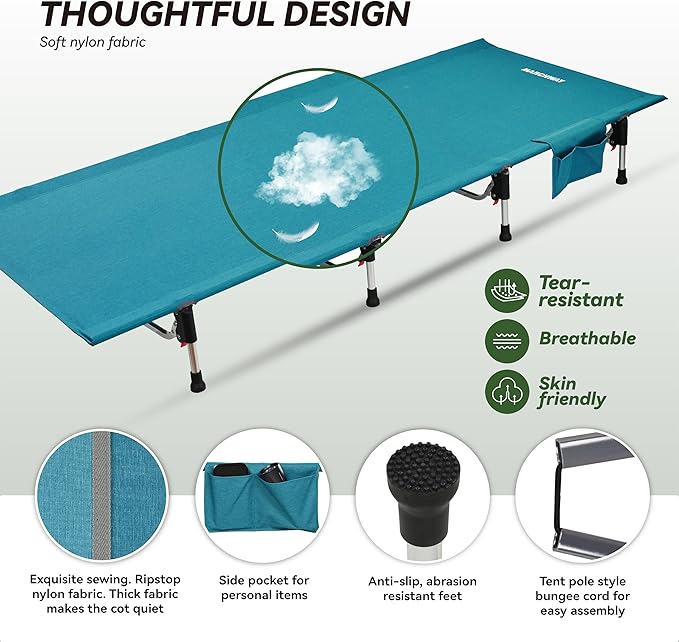 MARCHWAY Lightweight Folding Tent Camping Cot Bed with Lever Lock Easy Setup Portable Compact for Outdoor Travel Hunting Hiking Motorcycling Support 330Lbs (Blue)