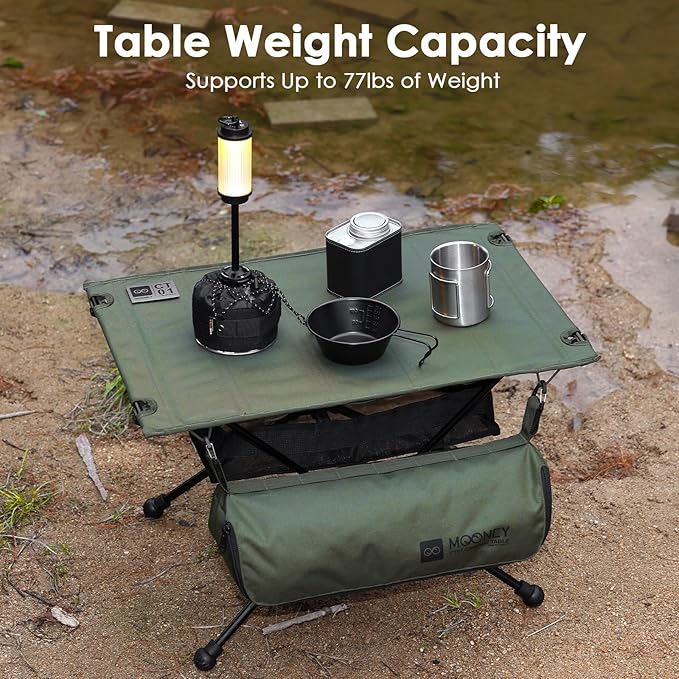 MOONCY Portable Camping Table Ultralight Beach Table with Oil-Proof Mat and Mesh Storage Bag Aluminum Alloy Folding Table for Hiking Tailgating Backpacking Fishing Beach &amp Picnic Green