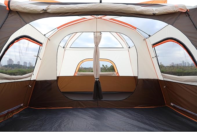 KTT Extra Large Tent 12 PersonFamily Cabin Tents2 Rooms3 Doors and 3 Windows with MeshStraight WallWaterproofDouble LayerBig Tents for OutdoorPicnicCampingFamily Gathering.
