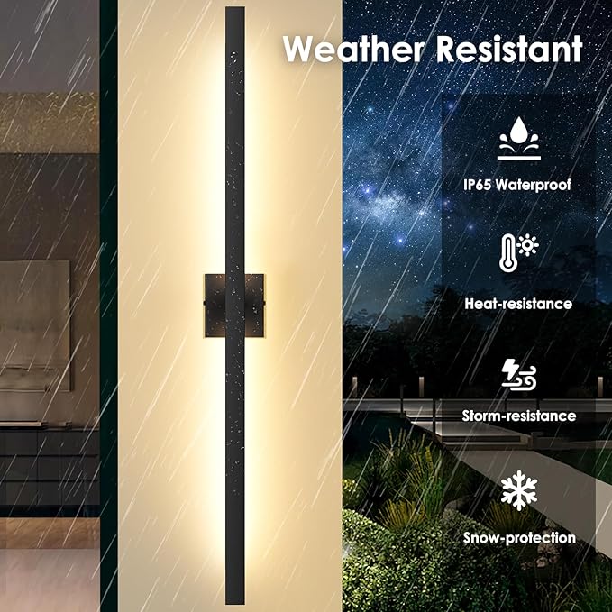 BesLowe 2-Pack 46.88inch Long Outdoor Wall Lights Modern LED Exterior Lighting Fixtures Wall Mount Waterproof Porch Lights Outdoor Wall Sconces Black Outside Lights for House Front Door Garage