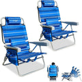 Beach Chairs for Adults 2 Pack Portable Folding Backpack Beach Chair Heavy Duty 5-Position Lay Flat with Cooler Bag Cup Holder for Outdoor/Lawn/Picnic/Camping