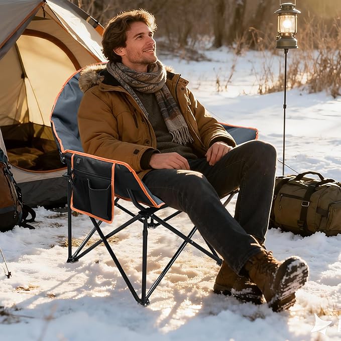 Oversized Heated Camping Chair for Adults(No Power Bank) Heavy Duty Camping ChairsHeated Chairs Outdoor SportsW/3 Control Levels for Back &amp Seat(Grey)
