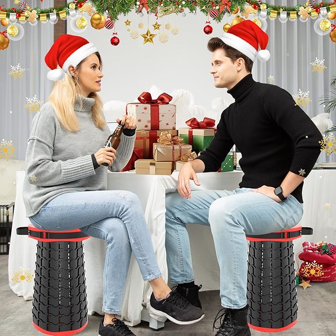 ALEVMOOM 2026 Upgraded XXL 19.7 Collapsible Stool with Cushion 1000lbs Max Weight Heavy Duty Portable Telescoping Stool Retractable Seat Folding Chair for Camping Fishing Hiking(Red-XXL)