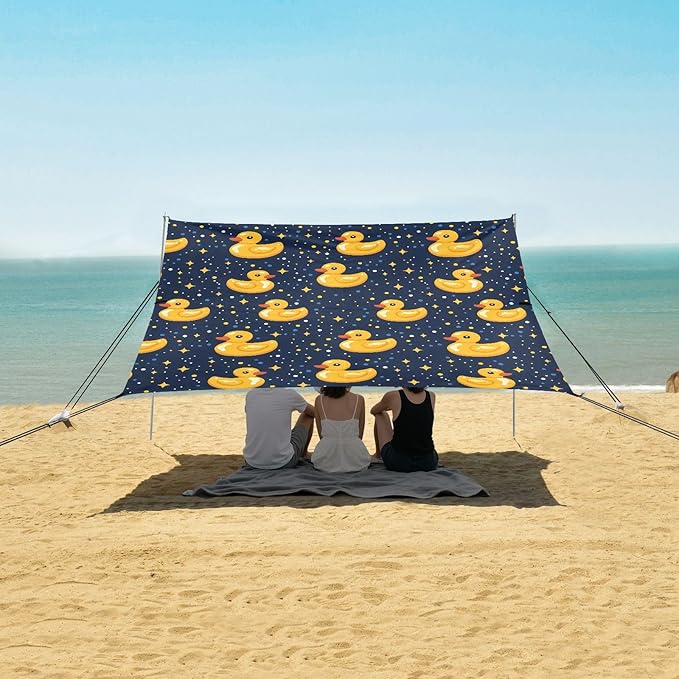 Camping Sun Shelters Yellow Duck and Stars Pattern Beach Canopy 126 * 110.2in