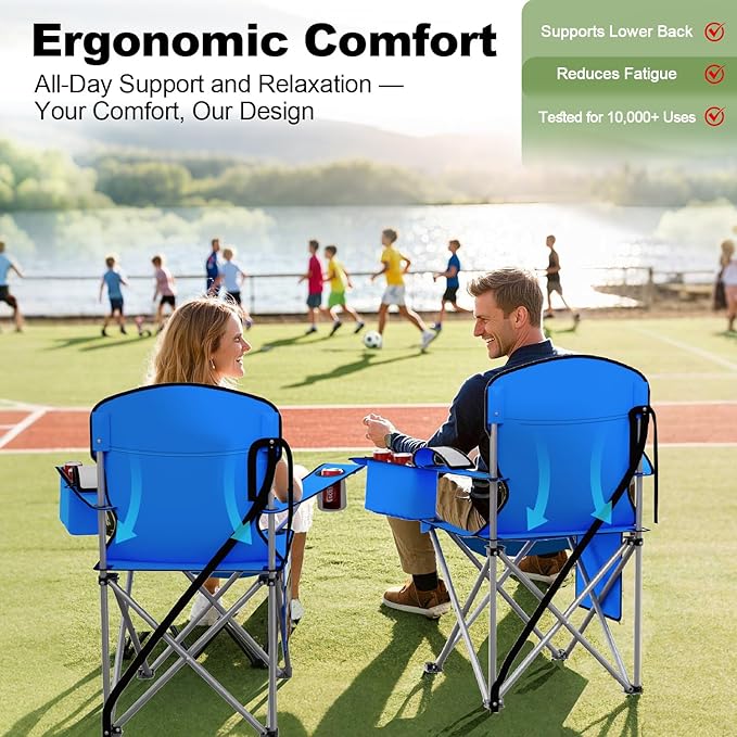 Folding Camping Chairs Durable 600D Oxford Portable Outdoor Chair with Cooler Pouch Cup Holder &amp Storage Pocket for Camping Beach Fishing
