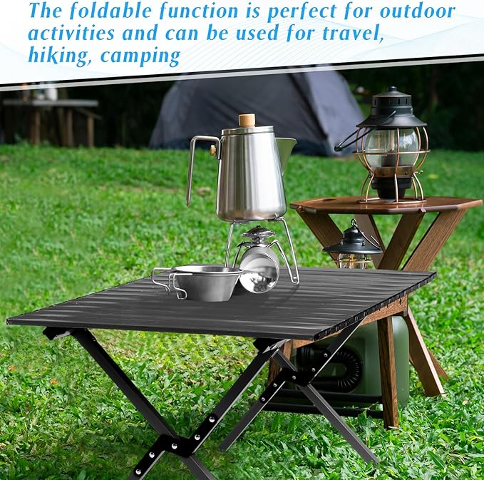 Suzile 2 Pack 4FT Folding Camping Table Roll Up Portable Camp Table with Carry Bag Low Collapsible Lightweight Aluminum Outdoor for Camping Picnic Beach Patio Kitchen(Black)