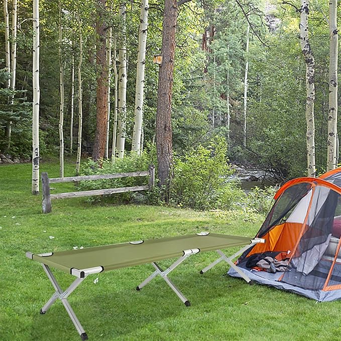 Portable Military-Style Folding Camping Cot with Carrying Bag - Army Green