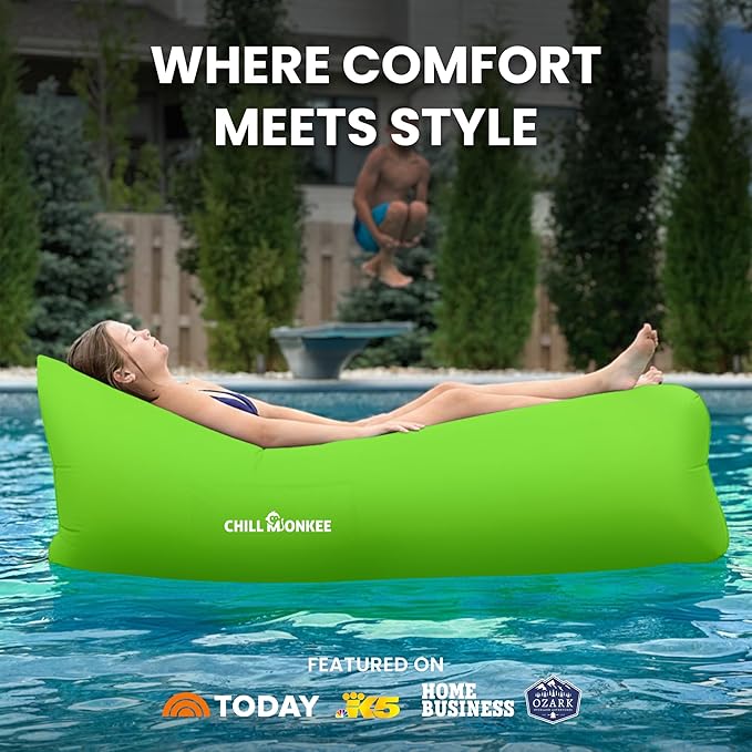Portable Inflatable Lounger for Beach &amp Camping – Self-Inflating Air Couch Beach Sofa and Outdoor Lounge Chair for Relaxation and Comfort