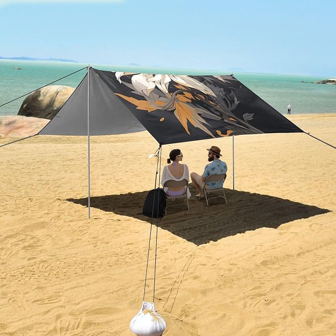 Beach Tent Sun Shelter Retro Fragrant Flowers Lightweight &amp Easy Setup Beach Shade Canopy for Camping Fishing