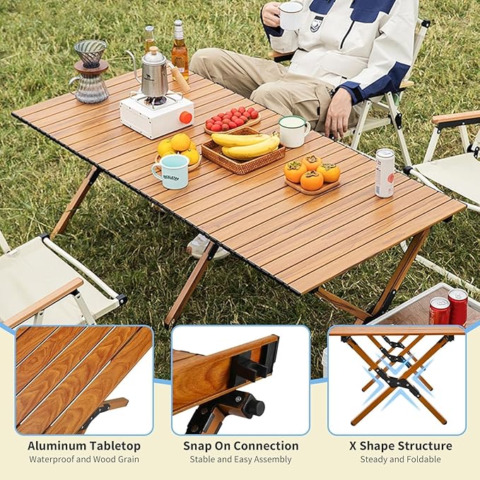 Roll-Up Camping Table: Low Picnic Table Foldable and Portable for Outdoor Grill - Beach Folding Table with Carrying Bag