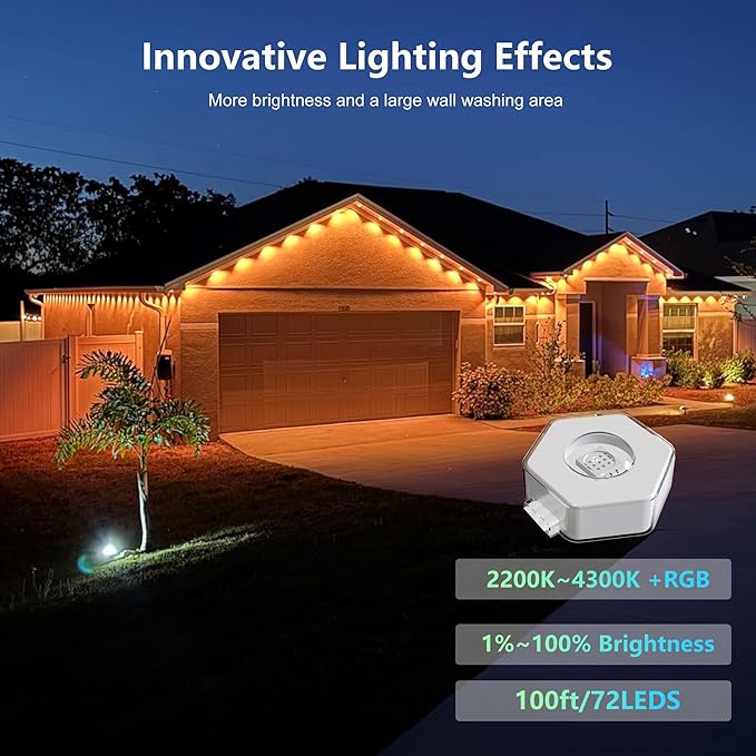 ASLONG Permanent Outdoor Lights with App &amp Remote 100ft Smart Eaves Lights with RGBW LEDs Endless Light Colors Daily and Accent Lighting IP67 Waterproof for Halloween Christmas Holiday Part
