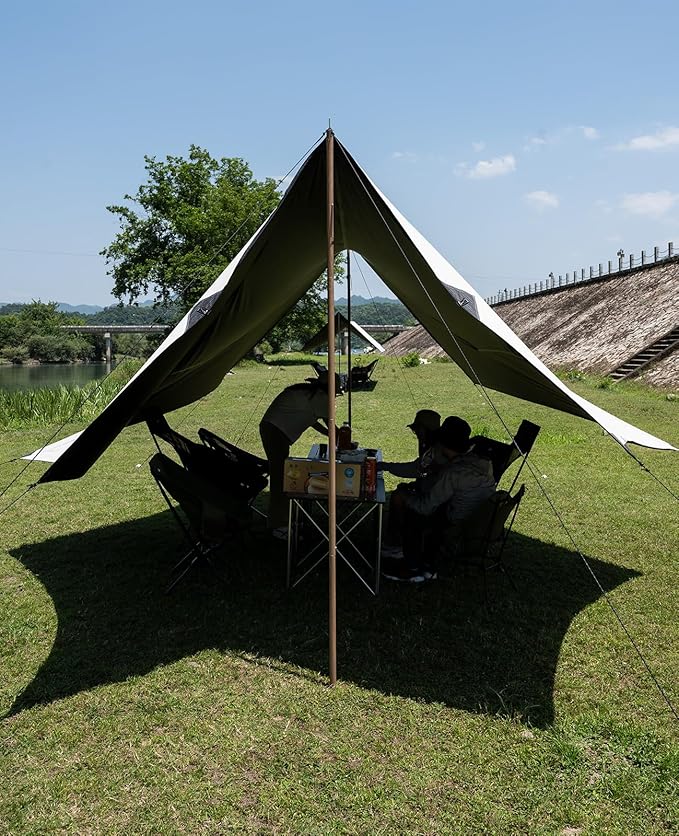 iClimb Strong Elegant Alu. Tarp Poles Set of 2 Height Adjustable with Lantern Hook and Carry Bag Nature Color