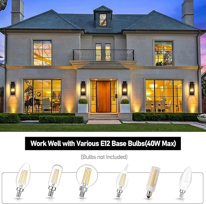 20in Large Outdoor Wall Light Fixtures Exterior Lighting Fixtures Porch Sconces Wall Mounted Waterproof Black Outdoor Wall Lanterns Lamps Outside Lights for House Patio Front Door Entryway 2-Pack