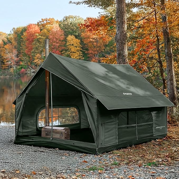 KingCamp Camping Tent with Floor 6-8 Person Canvas Hot Tent with Stove Jack Waterproof &amp Windproof Cabin Tent for Family Camping &amp Outdoor Parties