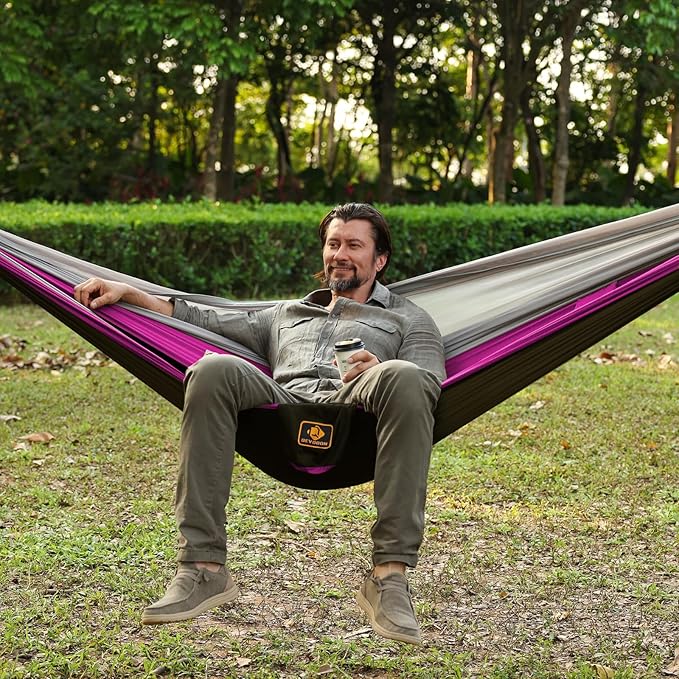 Camping Hammock Portable Hammocks with Mosquito NetLightweight Nylon Parachute Hammock with 10ft Tree StrapsCamping Gear Must Haves for Travel Hiking Backpacking Beach Patio-Black&ampPink