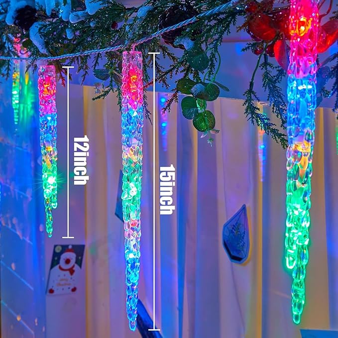 Minetom Icicle Lights Outdoor with Clips 20ft 100 LED 20 Tubes Twinkling Crystal Icicle String Connectable Waterproof Hanging Christmas Lights Plug in for Eave Outdoor Multicolor