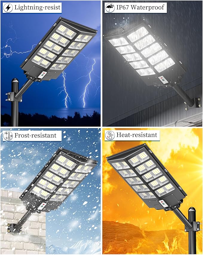 Gefolly SL-6200W Solar Street Light Outdoor Wide Angle Commercial Parking Lot Lights Dusk to Dawn 6500K Flood Security Light IP67 Lamp for Basketball Court Yard