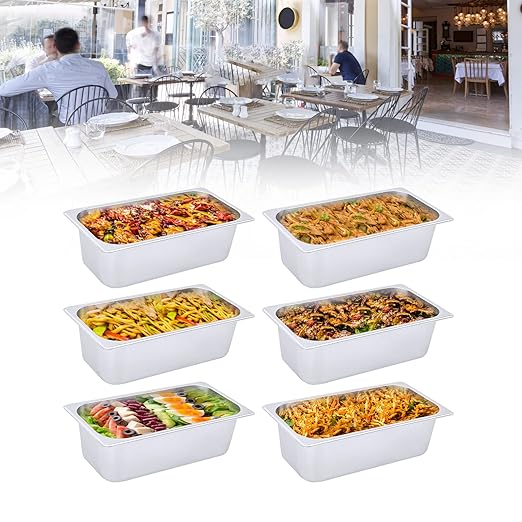 LOYALHEARTDY Steam Table Pan 6 Pack Pans 1/3 Size 4 Deep Commercial Hotel Pan 201 Stainless Steel Catering Food Pan Restaurant Supplies for Party Buffet and Event Catering