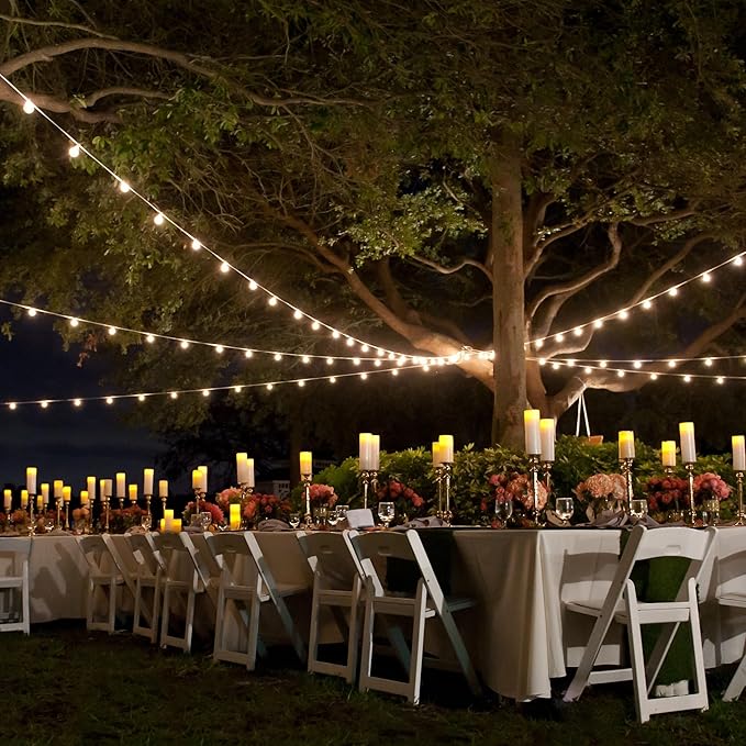 Banord White Outdoor String Lights Commercial Grade Patio Lights with 30 1W S14 Dimmable Shatterproof LED Bulbs Heavy Duty Hanging Lights for Outdoor Waterproof String Lights 96ft (2x48ft)