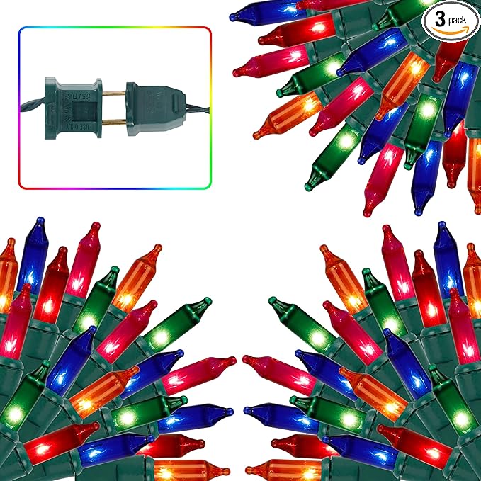 3 Sets Christmas Lights 150 Count 33 FT Each Mini String Lights Green Wire Fairy Lights 120V UL Certified Connectable Xmas Tree Light for Holiday Winter Patio Party Outdoor Decoration Multicolor