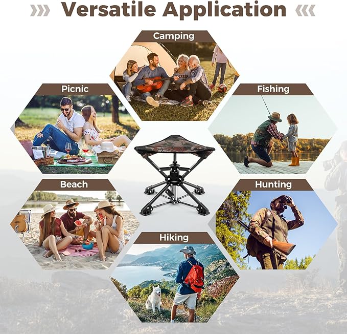 GYMAX 360° Swivel Camping Stool Portable Folding Stool Seat with Carry Bag Collapsible &amp Lightweight for Outdoor Fishing Backpacking Hunting Hiking Travel