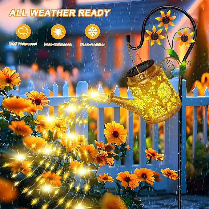 Sunflower Solar Watering Can Lights Outdoor Waterproof Garden Lanterns with Shepherd Hook Solar Garden Decor for Yard Outdoor Landscape Pathway Gift for Women Mom Grandma 2 Pack
