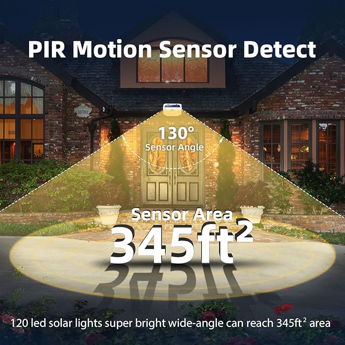 HMCITY 120 LED Solar Lights Outdoor with Motion Sensor and 3 Lighting Modes IP65 Waterproof Wide Solar Wall Lights Ideal for Garden Patio Yard (Front Button 6Packs White Shell-Warm White)