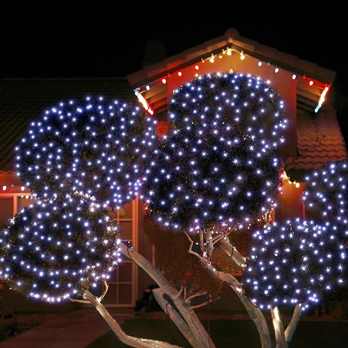 WBao Outdoor Christmas Lights 360LED 11.5ft x 6.9ft Net Lights with 8 Modes Timer UL Certified End to End Connectable Waterproof for Lawn Bushes Trees Outdoor Christmas Decorations Cool White