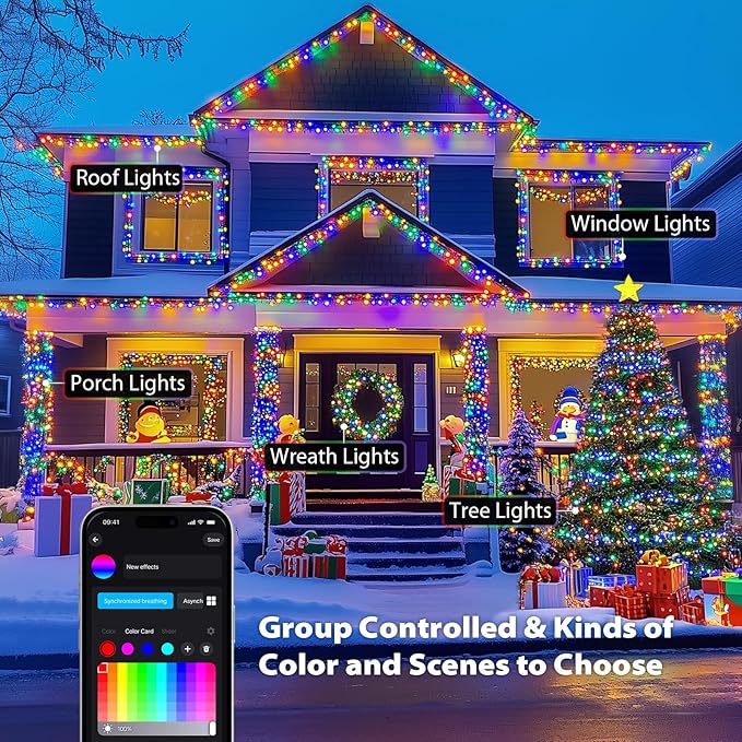 JMEXSUSS Smart Color Changing Christmas Lights 173ft 500 LED RGB Christmas String Lights with Remote &amp APP Waterproof Christmas Tree Lights for Indoor Outdoor Xmas Tree Party House Decoration