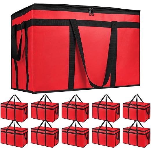 Bodaon 10-Pack Insulated Food Delivery Bag XXXL Catering/Pizza Cooler Bags Rideshare Delivery Bag Warmer/Frozen Cold/Hot Thermal Styrofoam Carrier for Car/Travel/Shopping