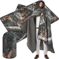 VitalCozy 55 x 95 Waterproof Woobie Camo Blanket for Hunting Extra Outdoor Stadium Blankets Sherpa Lining with Hood and Storage Pocket for Deer Duck Hunting Gear Blind Accessories(Bionic Bush Camo)